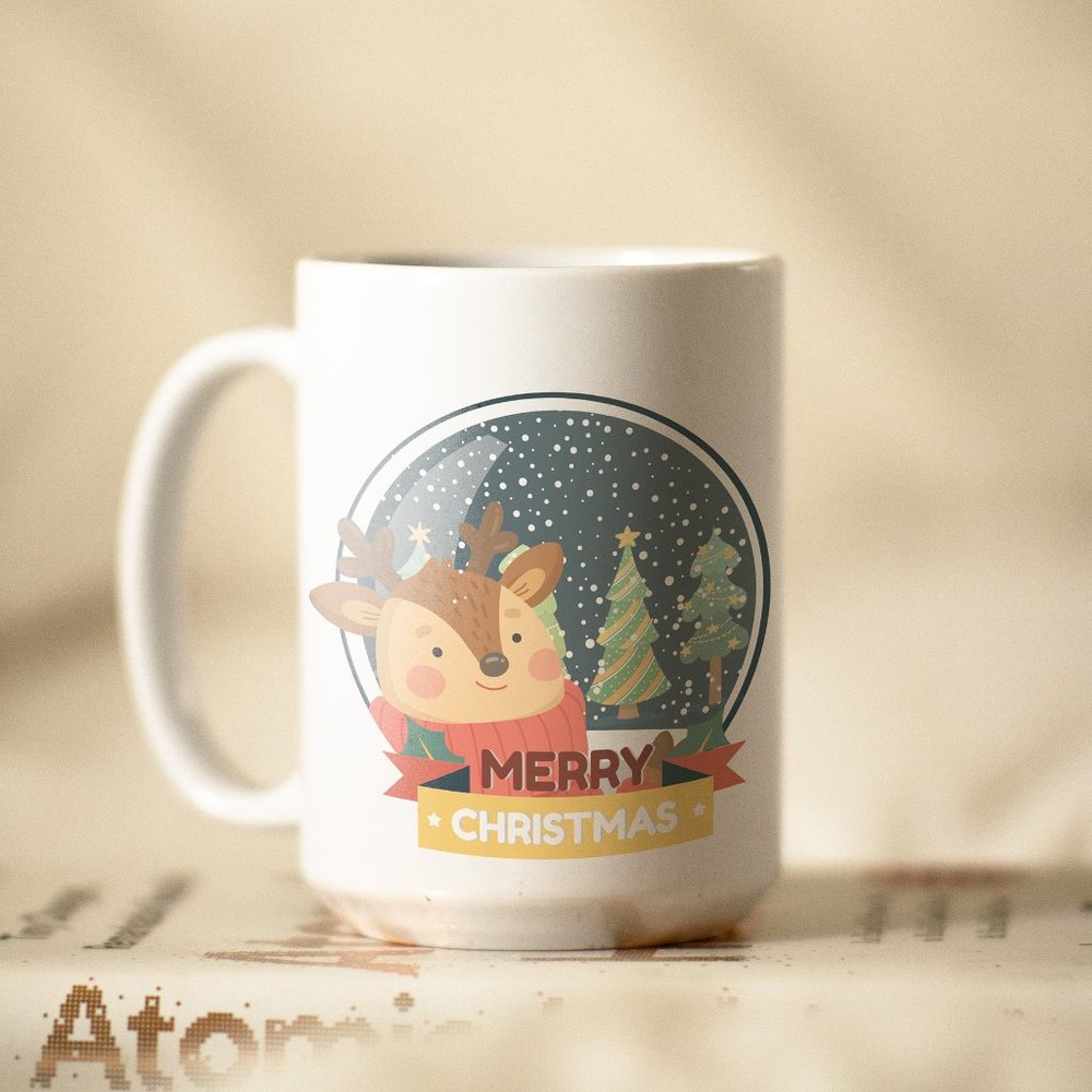 Christmas Snowball Coffee Mug. Christmas Coffee Cup. Xmas 15oz Ceramic Mug.